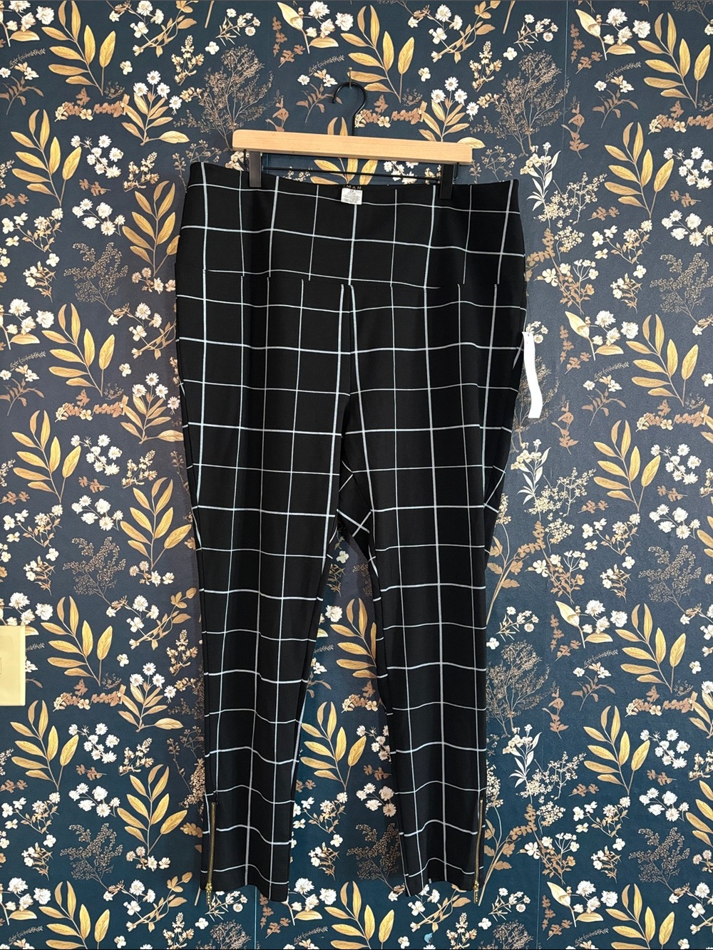IMAN Black Windowpane Pull-On Pants Size 2X